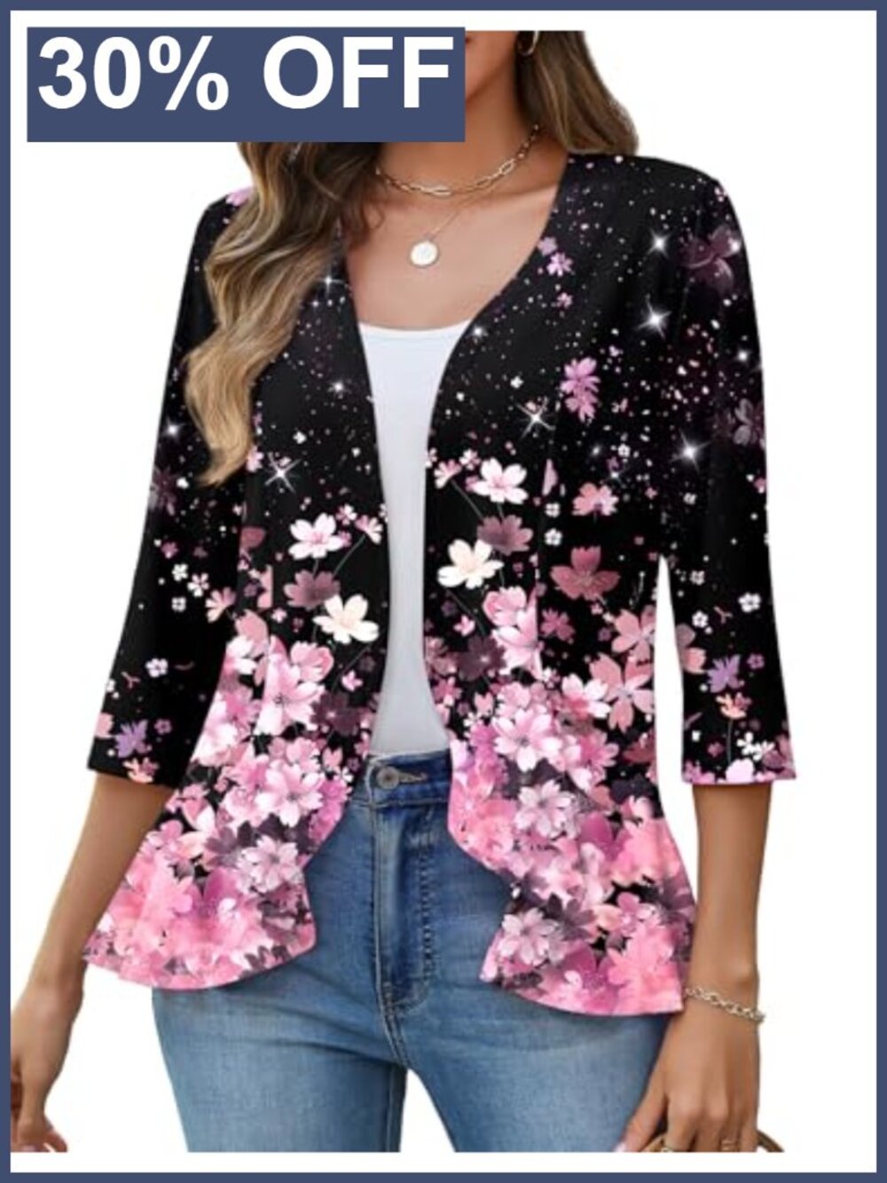 Zeagoo Women's Lightweight Ruffled Open Front Cardigan 3/4 Sleeve